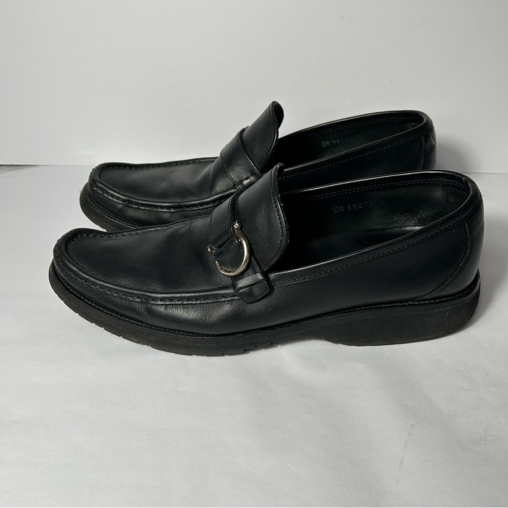 Salvatore Farragamo Gancini Loafers Mens 9M Black Dress Business Bit Buckle